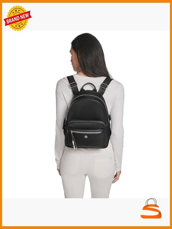 Organizational Backpack with Detachable Charm, Nylon, Multiple Pockets